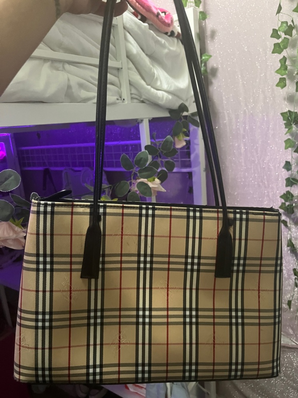 Classic Plaid Tote Bag in Beige and Black